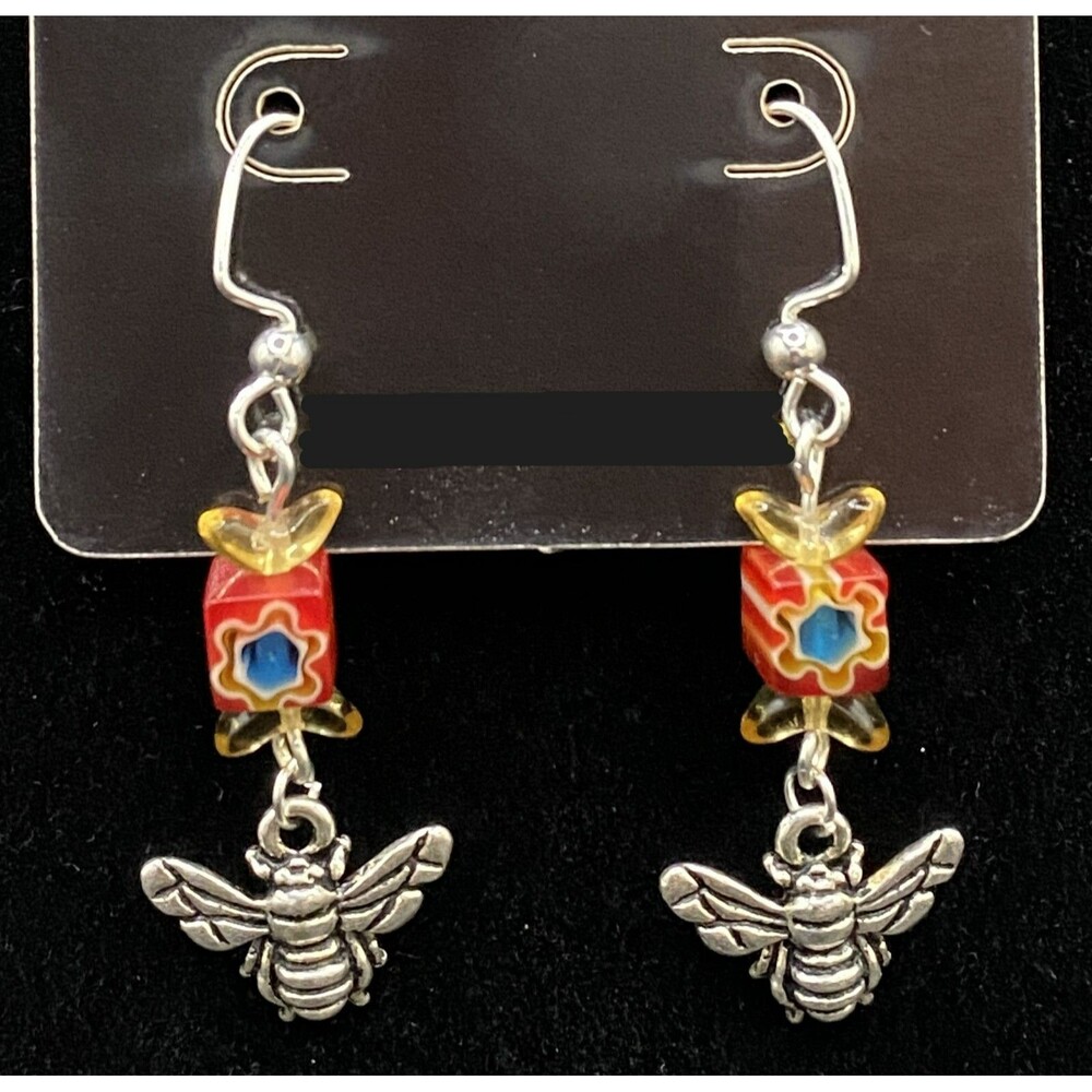 Handmade Bee & Millefiore Glass Bead Earrings by Neanie-Bot